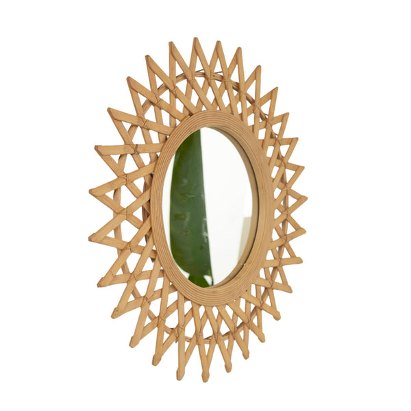 English Elm 24'' Solana Mirror - Handcrafted Bamboo & Hemp Wall Mirror with Radiant Sunburst Diamond Motif for Elegant Rooms Silver W2615P346486