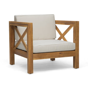 English Elm Christopher Knight Home® - Brava Club Chair - Mid-Century Modern Outdoor Seating With Water-Resistant Cushions & Acacia Frame 65545.00BGE