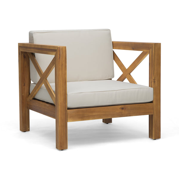 English Elm Christopher Knight Home® - Brava Club Chair - Mid-Century Modern Outdoor Seating With Water-Resistant Cushions & Acacia Frame 65545.00BGE