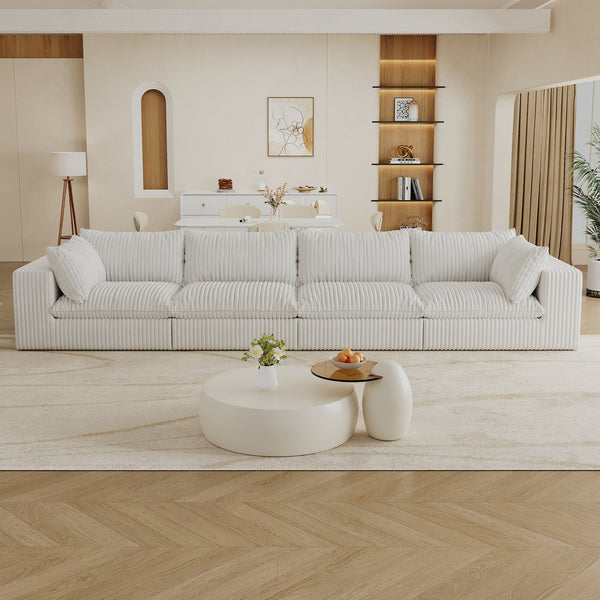 English Elm 157.6"Cloud 157.6" Cloud Sofa – Luxurious Modular Corduroy Couch With Removable Cushions & Customizable Layout Options W2824S00096
