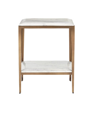 Currey & Company Oblique Marble Side Table - Elegant Antique Brass Frame With Floating White Lilac Marble Charm White White Lilac Marble ,Iron ,Engineered Wood 4000-0236-currey-company