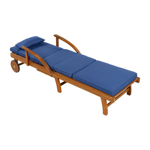English Elm U_style Acacia Wood Outdoor Chaise Lounger with Reclining Backrest Cushions and Side Tray Navy Blue N711P415859C