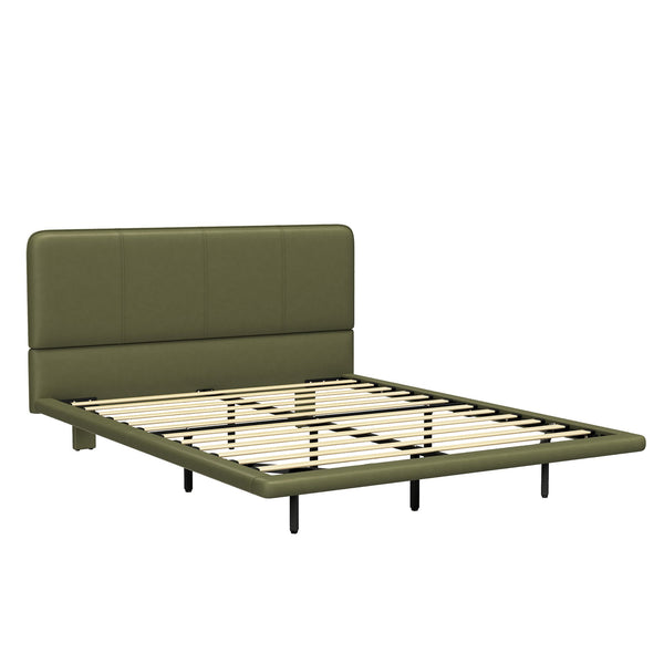 English Elm Christopher Knight Home® - Floating Bed Frame with LED Lights, Modern PU Leather Platform Queen Bed, Floating Design, Easy Cleanability and Assembly Green 63 L x 21 W x 7 H N761P205941G