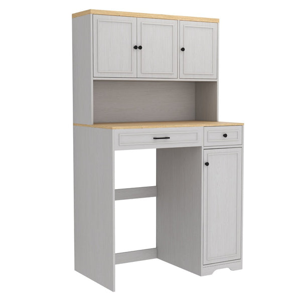English Elm Over Washer Dryer Laundry Cabinet with Basket Drawer Adjustable Shelves Antique White W1120P338184