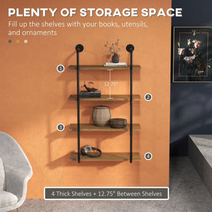 English Elm Rack Industrial Pipe Wall Shelves Steel Frame Wood Grain Open Display for Home Office T3971P389315