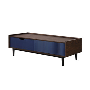 English Elm Duane 47" Coffee Table with Ribbed Wood Grain Laminate, Full-Extension Drawer & Iron Feet Durable Design Navy Blue B365P398089