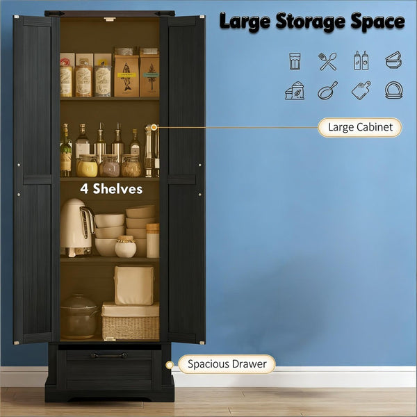 English Elm Elegant Farmhouse Pantry Cabinet with Barn Doors Slim Mdf Build for Kitchen Storage Black,Oak T3971P492087