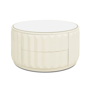 English Elm Jennifer Taylor Home - Facino Round 35.5" Storage Coffee Table with Mirrored Top, White Lacquer Birchwood, 2 Drawers B2719P238494