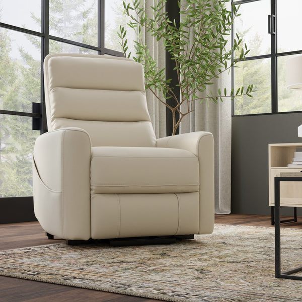 English Elm Faux Power Lift Chair with Premium Faux Leather, USB Charging, Side Pockets & Quiet Motor Recline Off White B339P409531