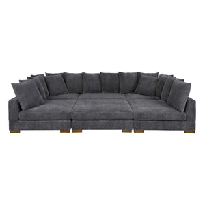 English Elm Large Corduroy Modular Sectional Sofa Sleeper with Ribbed Texture for Open Living Dark Gray B2748S00010