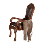 Elegant Brown Oak Arm Chairs Set of 2 with Nailhead Trim