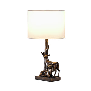 English Elm 19.75" Capreolus Bronze Polyresin Table Lamp with Duo Roe Deer, White Cotton Drum Shade, 19.5" tall B072P222438