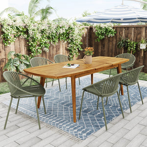 English Elm Christopher Knight Home® - 7 Expandable Outdoor Dining Set with Acacia Table & Stackable Chairs, Durable Metal Frame, Patio Green,Teak N768P192555G_6_65428.00