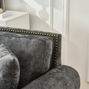 English Elm 86" Modern 3-Seater Sofa with Rolled Arms Chenille Upholstery, Nailhead Trim, Solid Wood Base for Living Room Comfort and Durability Gray W3373S00017