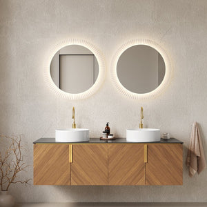 English Elm ARAI 60" Bathroom Vanity with Dual Ceramic Vessel Sinks, Sintered Stone Top, Plywood Storage Cabinet with Soft-Close Doors and Brushed Gold Handles Black,Brown Oak,White W2615S00159