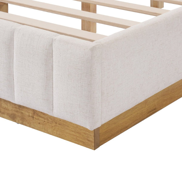 English Elm King Upholstered Bed Linen Channel Stitch Tall Headboard Solid Wood Slatted Base N757K339014I