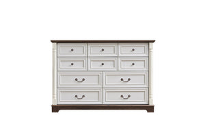 English Elm 10 Drawer Dresser Chest Walnut Rustic Two-Tone Wood Grain, 10 Smooth-Glide Drawers, Durable Storage Appeal W2393P276633