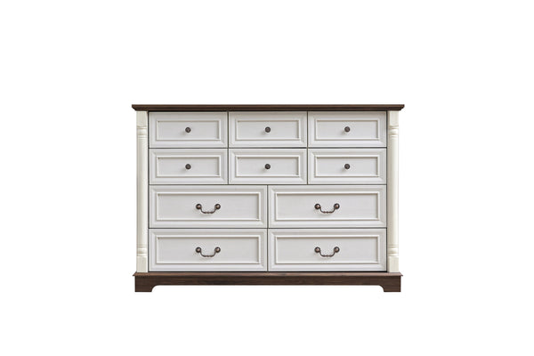 English Elm 10 Drawer Dresser Chest Walnut Rustic Two-Tone Wood Grain, 10 Smooth-Glide Drawers, Durable Storage Appeal W2393P276633