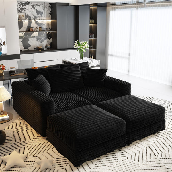 English Elm 82.7" Plush Corduroy 3-Seat Sofa - Modern Cloud Couch With Ottomans, Deep Comfort For Any Space W1885S00155