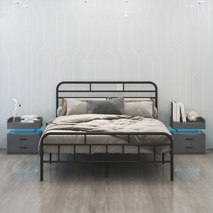 English Elm 1 Nightstand with Remote LED Strip Light, Two Drawers and Spacious Storage for Cozy Ambient Bedrooms Gray W368P239007