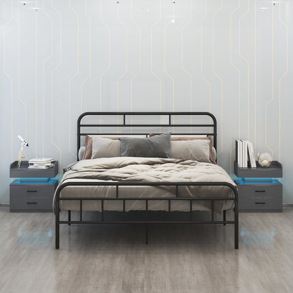 English Elm 1 Nightstand with Remote LED Strip Light, Two Drawers and Spacious Storage for Cozy Ambient Bedrooms Gray W368P239007