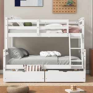 English Elm Twin Twin-over-Full Bunk Bed with Attached Ladder, Built-In Underbed Storage Drawers & Guardrail Safety Designed for Space-Saving Kids' Rooms White SM000119AAK-1