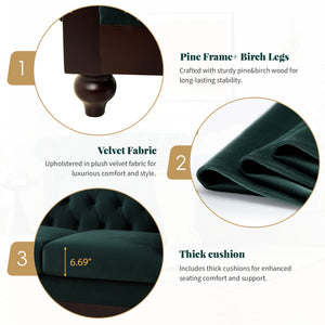 English Elm Christopher Knight Home® - VIVALUX Chesterfield Velvet Loveseat Sofa with Rolled Arms Tufted Buttons Plush 2-Seater Comfort 59.4" Dark Green N762P178705F