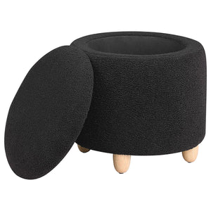 English Elm Corvair Plush Faux Sheepskin Round Storage Ottoman with Hidden Compartment and Natural Wood Feet - Cozy Accent Seat Black B062P299979