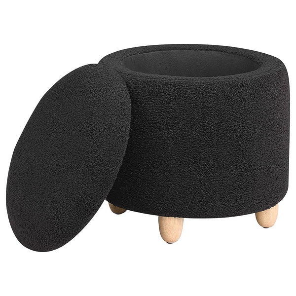 English Elm Corvair Plush Faux Sheepskin Round Storage Ottoman with Hidden Compartment and Natural Wood Feet - Cozy Accent Seat Black B062P299979