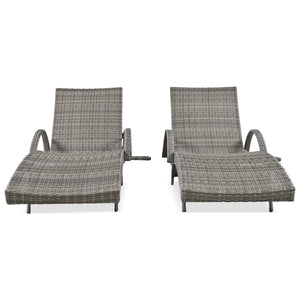 English Elm K&K 80" Outdoor Wicker Chaise Lounge Set of 2 with 2000H UV Wicker, Pull-Out Side Table, 4-Position Recliner Grey WF321204AAE