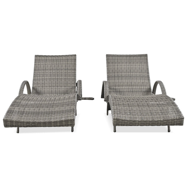 English Elm K&K 80" Outdoor Wicker Chaise Lounge Set of 2 with 2000H UV Wicker, Pull-Out Side Table, 4-Position Recliner Grey WF321204AAE