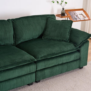 English Elm Corduroy Plush 2-Seat Sofa with 2 Back Cushions, Toss Pillows & Ottomans — Deep Seat Comfort Green W2363S00065