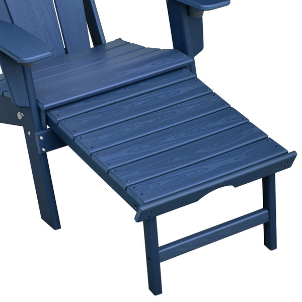 English Elm Folding Outdoor Hdpe Adirondack Chair with Retractable Ottoman for Deck or Patio Navy Blue W1889P450925