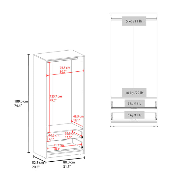 English Elm Armoire with Built-In Mirror and Ample Storage — 4 Doors, 2 Drawers, 4 Shelves, Eco-Friendly Finish Black 78.74 L x 25.59 W x 4.72 H B097S00213