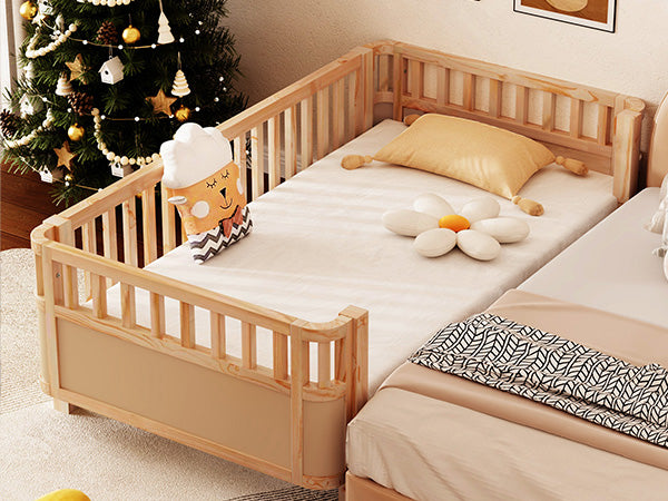 English Elm Twin Solid Wood Platform Bed for Kids with Safety Rail Rust‑Resistant Sturdy Pine Frame, 250lb Capacity Natural 69.48 L x 17.91 W x 7.48 H W2593P190150