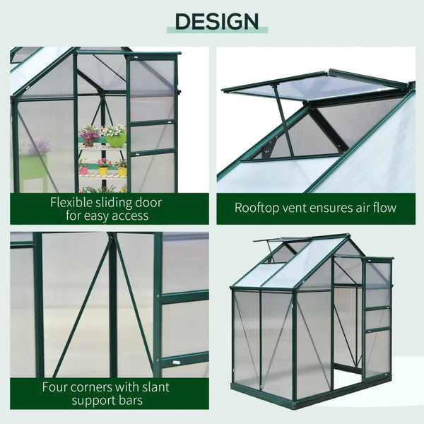 English Elm Silver Aluminum Walk-in Greenhouse with Polycarbonate Panels and Adjustable Roof Vent T3971S00009