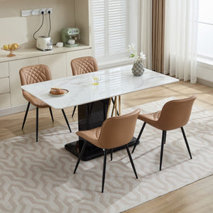 English Elm Dining Chairs Mid Century Modern Set of 2 with Curved Back Support, Perforated PU Upholstery, Cushioned Comfort and Floor-Protecting Adjustable Leg Caps khaki W1143P254985