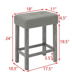 English Elm 59 Inch Bar Table with Built-In Power Outlet and 3 Upholstered Stools, Sturdy MDF & Solid Wood Design for Kitchen Dining Living Room Grey W2972P277848