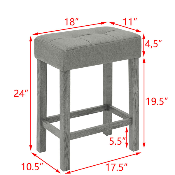 English Elm 59 Inch Bar Table with Built-In Power Outlet and 3 Upholstered Stools, Sturdy MDF & Solid Wood Design for Kitchen Dining Living Room Grey W2972P277848
