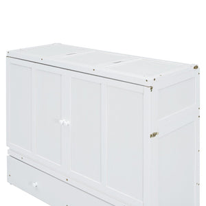 English Elm Full Size Wall Murphy Bed Cabinet with Storage Drawer and Built-in Usb Charging White N708P205903K
