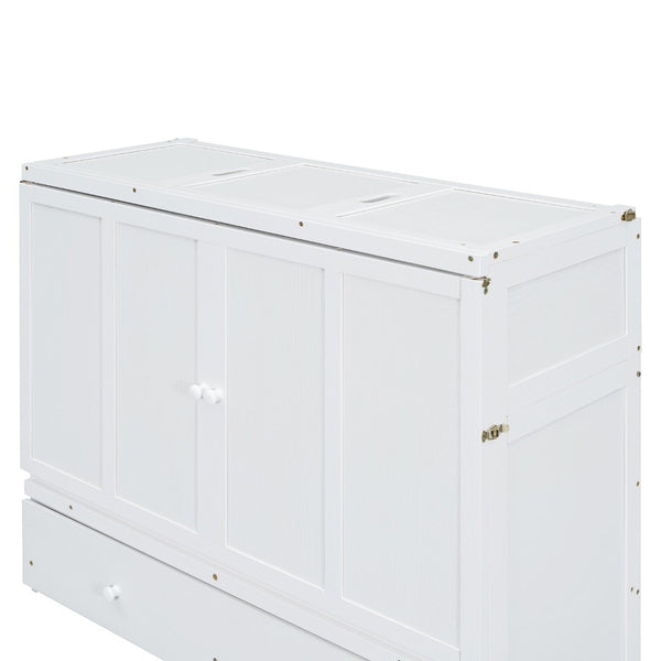 English Elm Full Size Wall Murphy Bed Cabinet with Storage Drawer and Built-in Usb Charging White N708P205903K