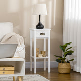 English Elm Homcom 2-Tier Side Table With Drawer, Narrow End Table With Bottom Shelf, For Living Room Or Bedroom, White