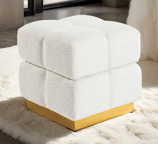 English Elm Contemporary Velvet Accent Stool with Gold Stainless Steel Base, Pleated Bow-Tie Design, Luxe Seat Beige 19 L x 19 W x 19 H B2741P388381