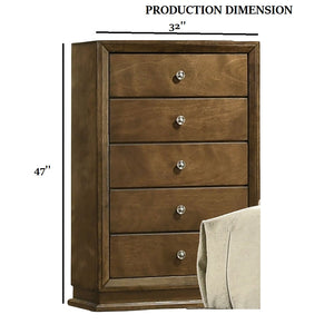 English Elm Transitional Solid Wood Chest with Five Smooth Glide Drawers, Felt-Lined Top, Timeless Design Walnut 38 L x 19 W x 48 H B2741P369865