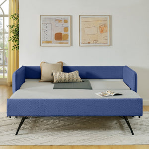 English Elm Daybed Boucle Upholstered Tufted Twin Trundle Sofa for Guest Bedroom Studio Lounge Blue W1413S00173