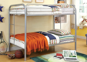 English Elm Twin Industrial Metal Bunk Bed with Wood Panels and Built-In Ladder, Guarded Top, Versatile Layouts Silver 86 L x 21 W x 7 H B2741P353755