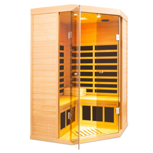 English Elm Hemlock Wood Corner Sauna with Far Infrared Panels for Deep Heat Therapy W1787P324690