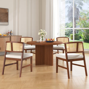 English Elm Rattan Back Armless Dining Chairs Upholstered Seat Rubberwood Frame Kitchen Set of 2 Walnut N842P400687W