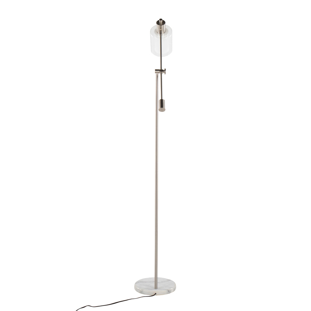 English Elm Marcel Marble Base Floor Lamp with Nickel Stem and Clear/Frosted Glass Shade, LED Included B202P224159