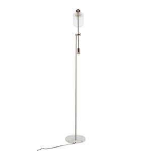 English Elm Marcel Marble Base Floor Lamp with Nickel Stem and Clear/Frosted Glass Shade, LED Included B202P224159